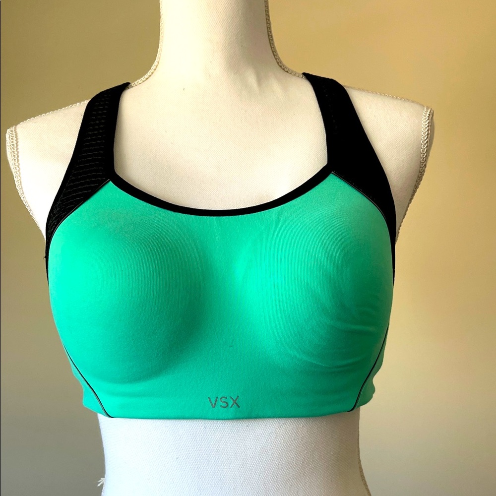 VSX Women's Black and Green Sports Bra 34C